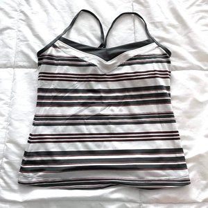 Ativa White, Grey, & Red Striped Athletic Racerback Tank with Built-in B…